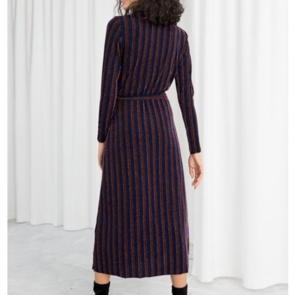 & Other Stories Glitter Stripe Wrap Midi Dress - Picture 3 of 6